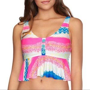 NWT Arizona Jean Co Swimwear Pink Dye Tankini Top Open Back Size S
